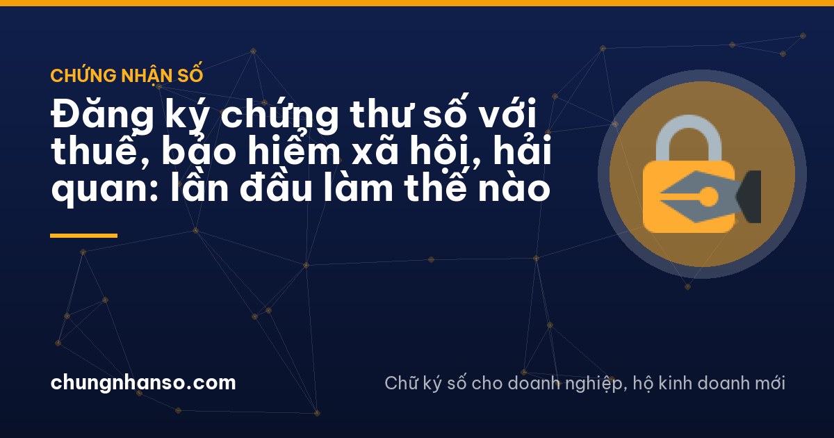 Over-the-shoulder view of an accountant at night in a small Ho Chi Minh City office, USB token plugged into a laptop with blank screen, desk lamp, stacked folders